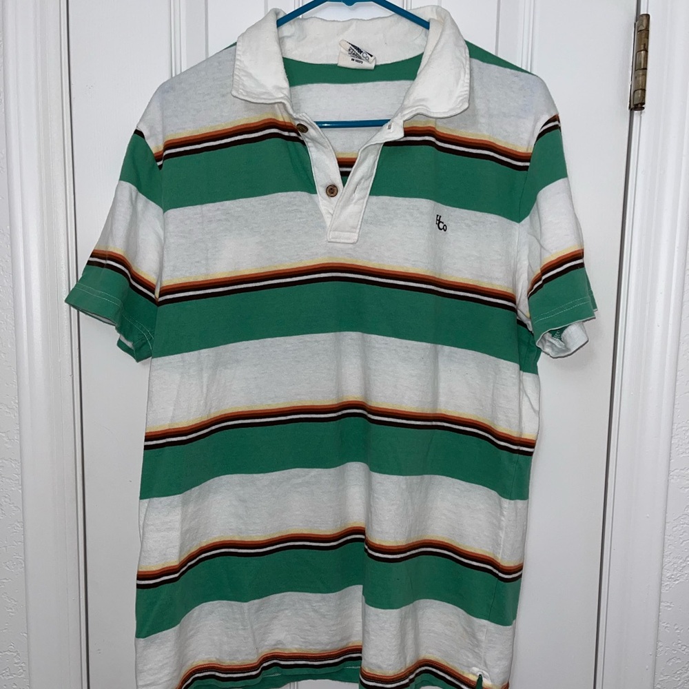 VINTAGE Hollister Green and White Men's Polo Shirt